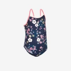 Maillot De Bain Bébé Fille Une PiÚce Bleu Foncé Avec Imprimé Fleurs
