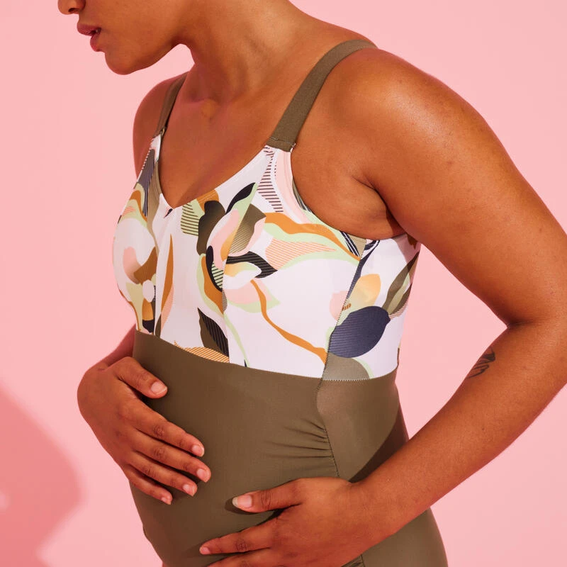 Maillot De Bain Femme De Grossesse Aquagym Natation AYA Kaki Flo Blanc 7 Maillot De Bain Femme De Grossesse Aquagym Natation AYA Kaki Flo Blanc – Image 5